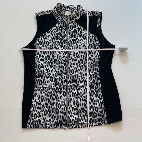 Chico's Weekend Lightweight Cotton Blend Animal Print Black White Zip Up Vest L - Picture 12 of 14